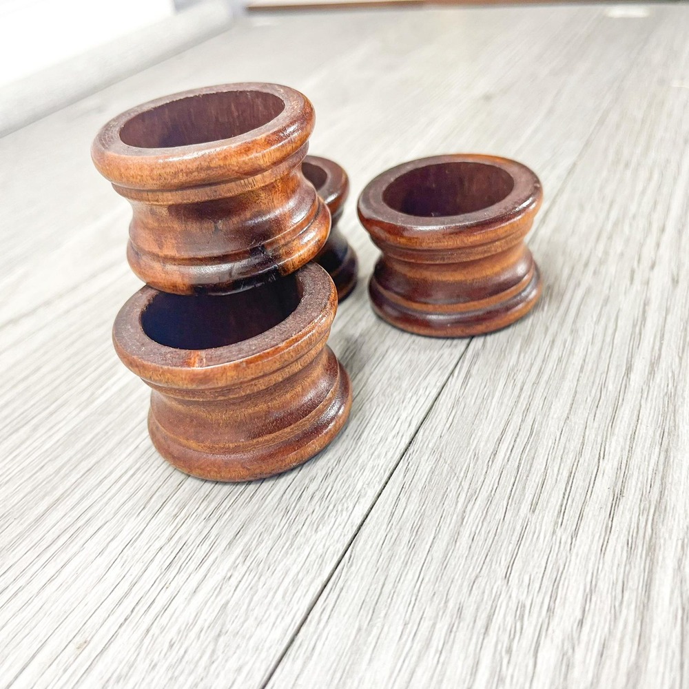 Vintage Wood Napkin Rings - Mid-Century Modern Set of 4 - Picture 2 of 4